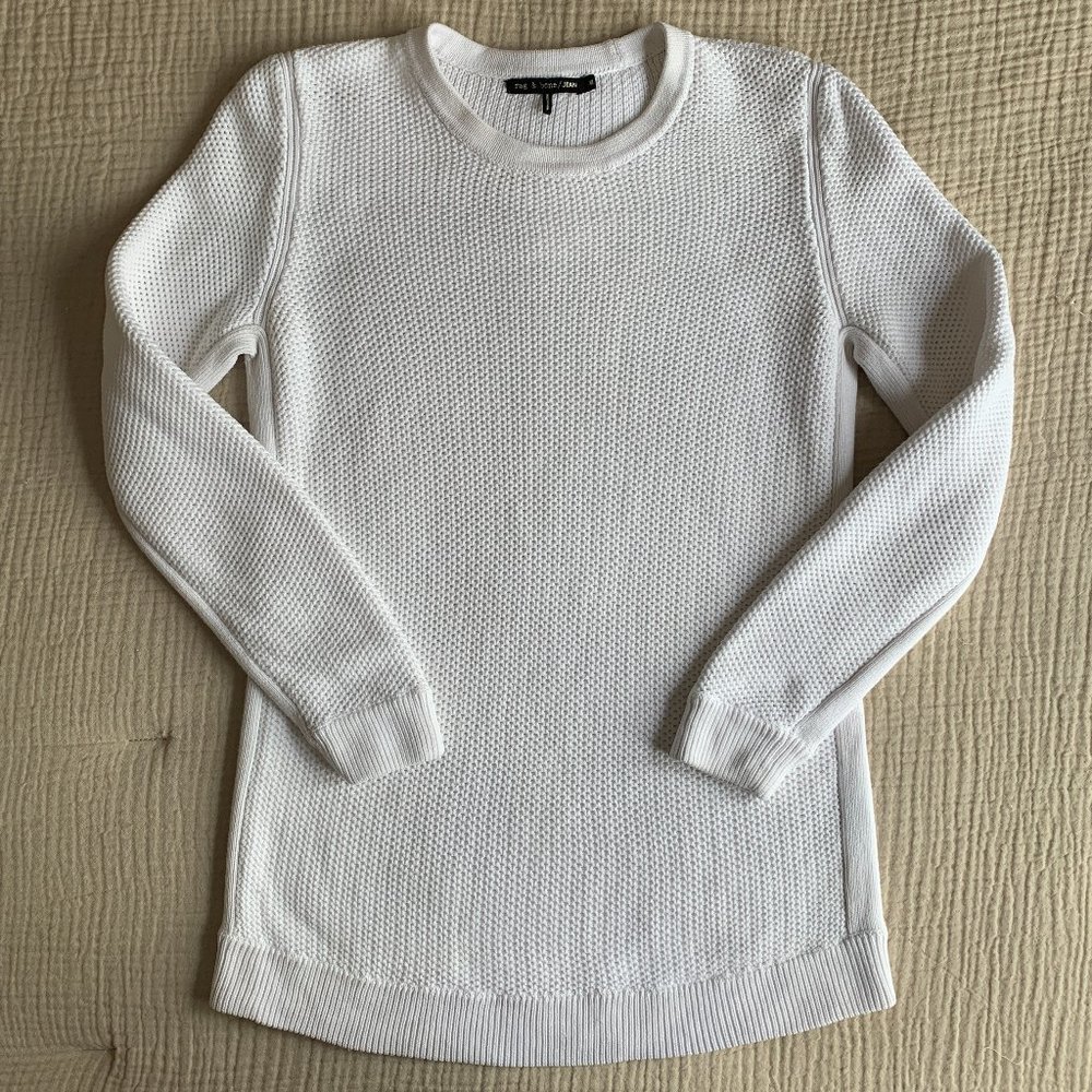Rag & Bone Honeycomb Knit Crew Neck Sweater, White Size Medium